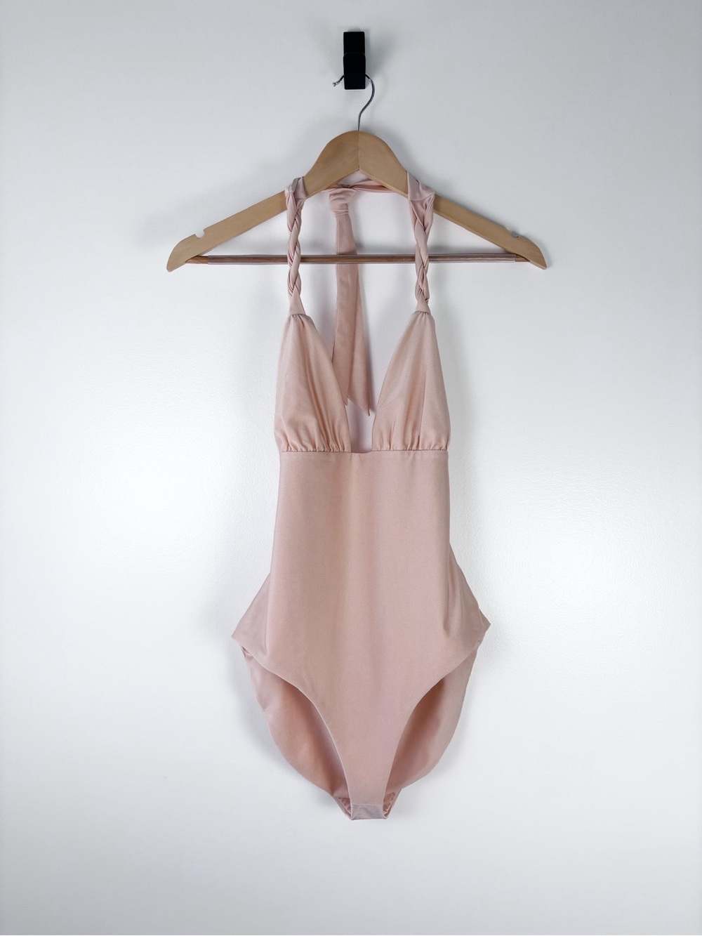 House of CB Blush Pink Braided Halter Neck Open Back Bodysuit Swimsuit Size M